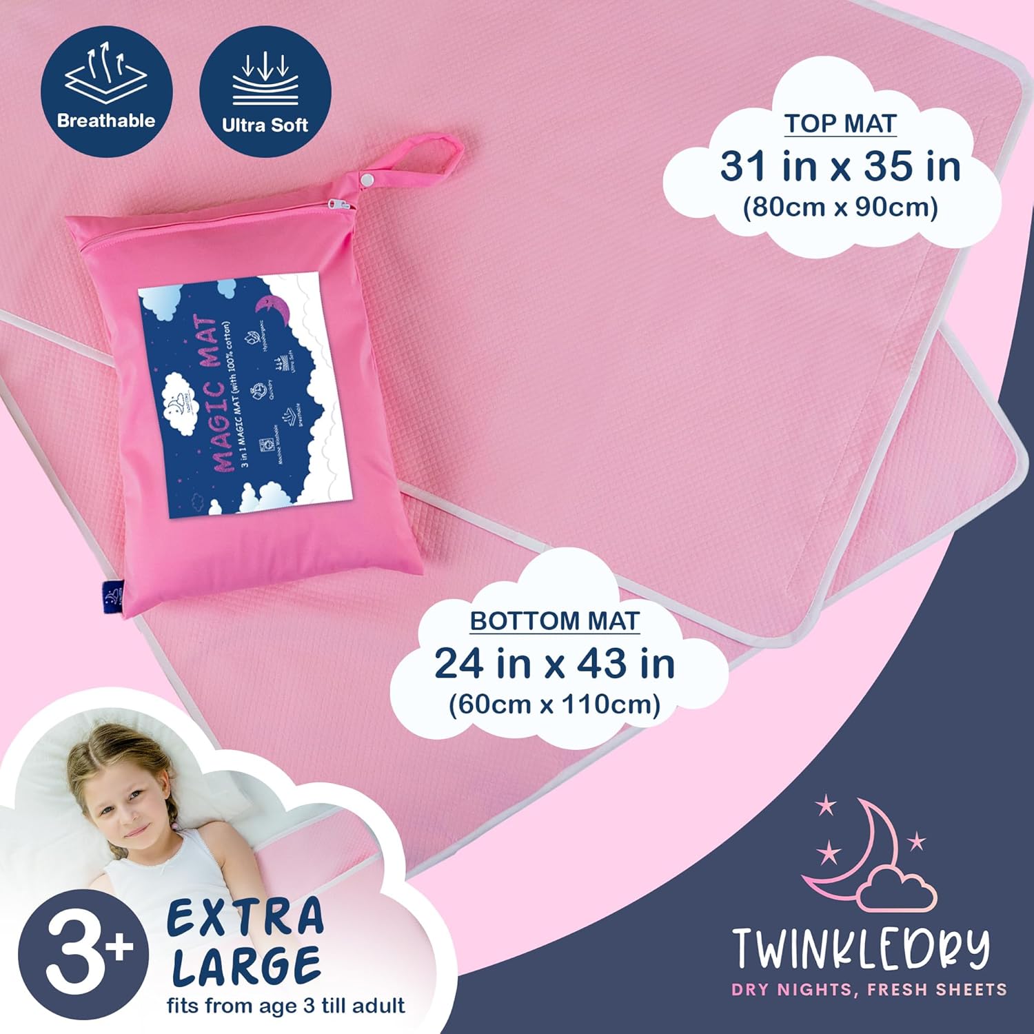 High Absorbent Incontinence Bed Pads Washable & Waterproof (34x52) - Reusable Pee Bed Pads for Adults and Kids - Unmatchable Protection for Blanket, Duvet & Mattress - Bed Wetting Pads