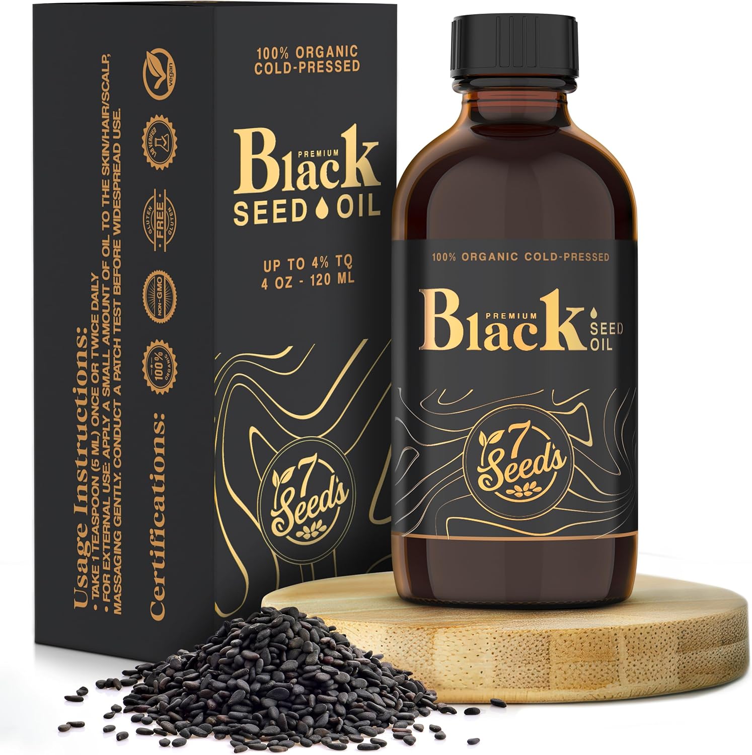 7 Seeds Cold Pressed Black Seed Oil - 240 ml Cold Pressed Nigella Sativa Liquid for Immune Support, Inflamation Support, Digestion, Hair & Skin (8 Fl Oz)