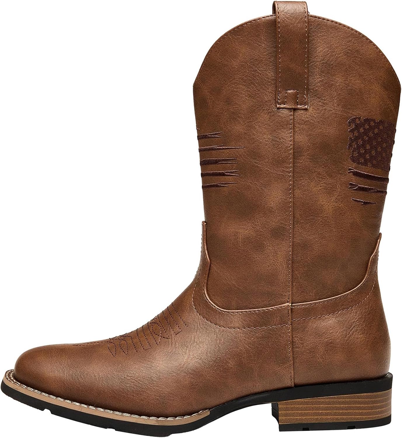 Men’s Cowboy Boots - Men's Western Boots with Classic Embroidered Slip On Square Toe Boots Durable Brown Chunky Heel for Spring Fall Brown