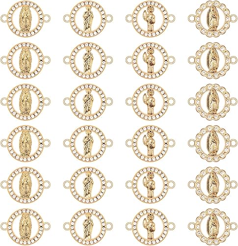 Dijes de Virgen María, 40 piezas de dijes de Virgen de Guadalupe de aleación mexicana con incrustaciones de diamantes de imitación para pulseras,