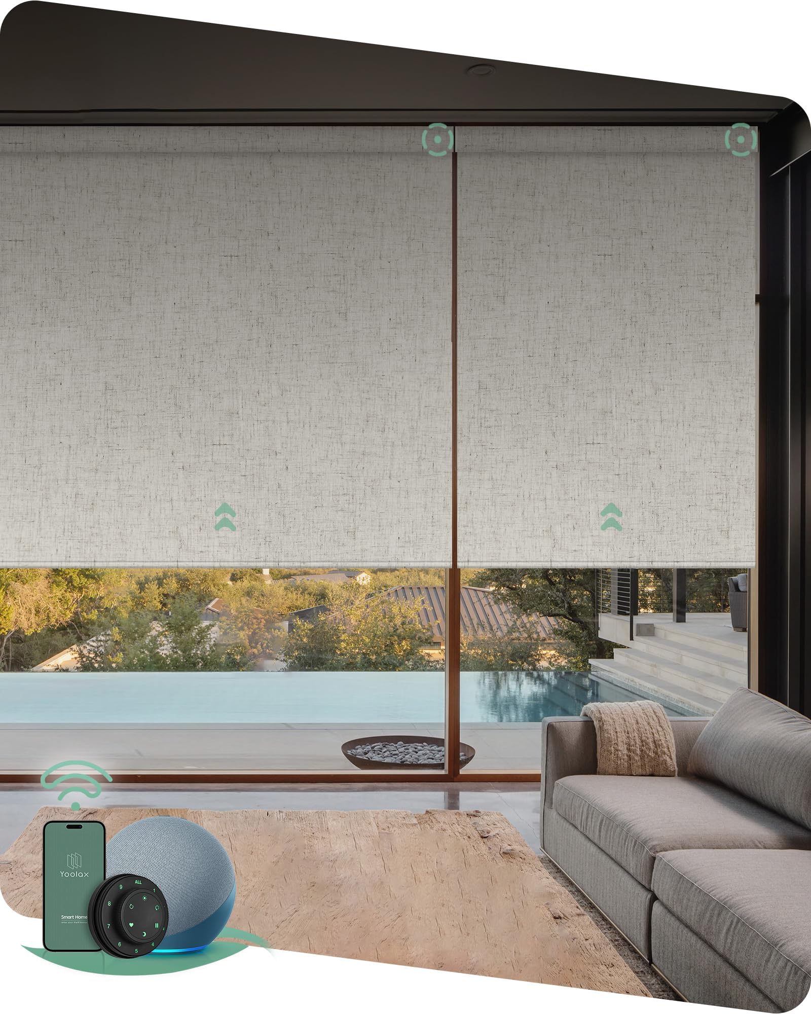 Motorized Blinds with Remote, Smart Blinds for Windows Blackout Automatic Shades Work with Alexa Remote Control Roller Window Shades with Valance, Custom Size (Linen Beige)