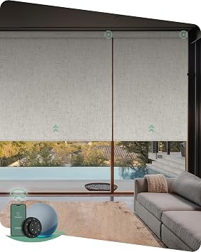 Yoolax Motorized Blinds with Remote, 100% Blackout Smart Blinds Work with Alexa, Google, Apple Homekit, Motorized Shades for Bedroom, Custom Electric Shades Voice Control Linen Beige