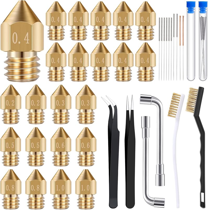Leifide 50 Pieces 3D Printer Nozzle Cleaning Kit Includes 19 Pcs Stainless Steel Needles Cleaner Tools and 23 Pcs MK8 Nozzles Multiple Sizes Compatible with Makerbot Creality CR-10 Ender 3 5