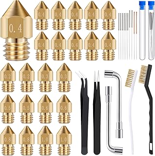 Leifide 50 Pieces 3D Printer Nozzle Cleaning Kit Includes 19 Pcs Stainless Steel Needles Cleaner Tools and 23 Pcs MK8 Nozzles Multiple Sizes Compatible with Makerbot Creality CR-10 Ender 3 5