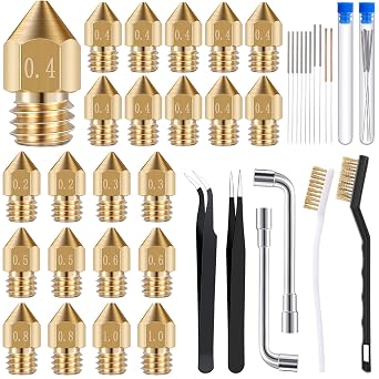Leifide 50 Pieces 3D Printer Nozzle Cleaning Kit Includes 19 Pcs Stainless Steel Needles Cleaner Tools and 23 Pcs MK8 Nozzles Multiple Sizes Compatible with Makerbot Creality CR-10 Ender 3 5