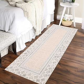 2x6 Hallway Runner Rugs,Machine Washable Modern Rug, Foldable Rug Non-Shedding Soft for Home Decor Entryway Bed Room Laundry Room Indoor Trellis Design Creative Streak Pattern,Beige
