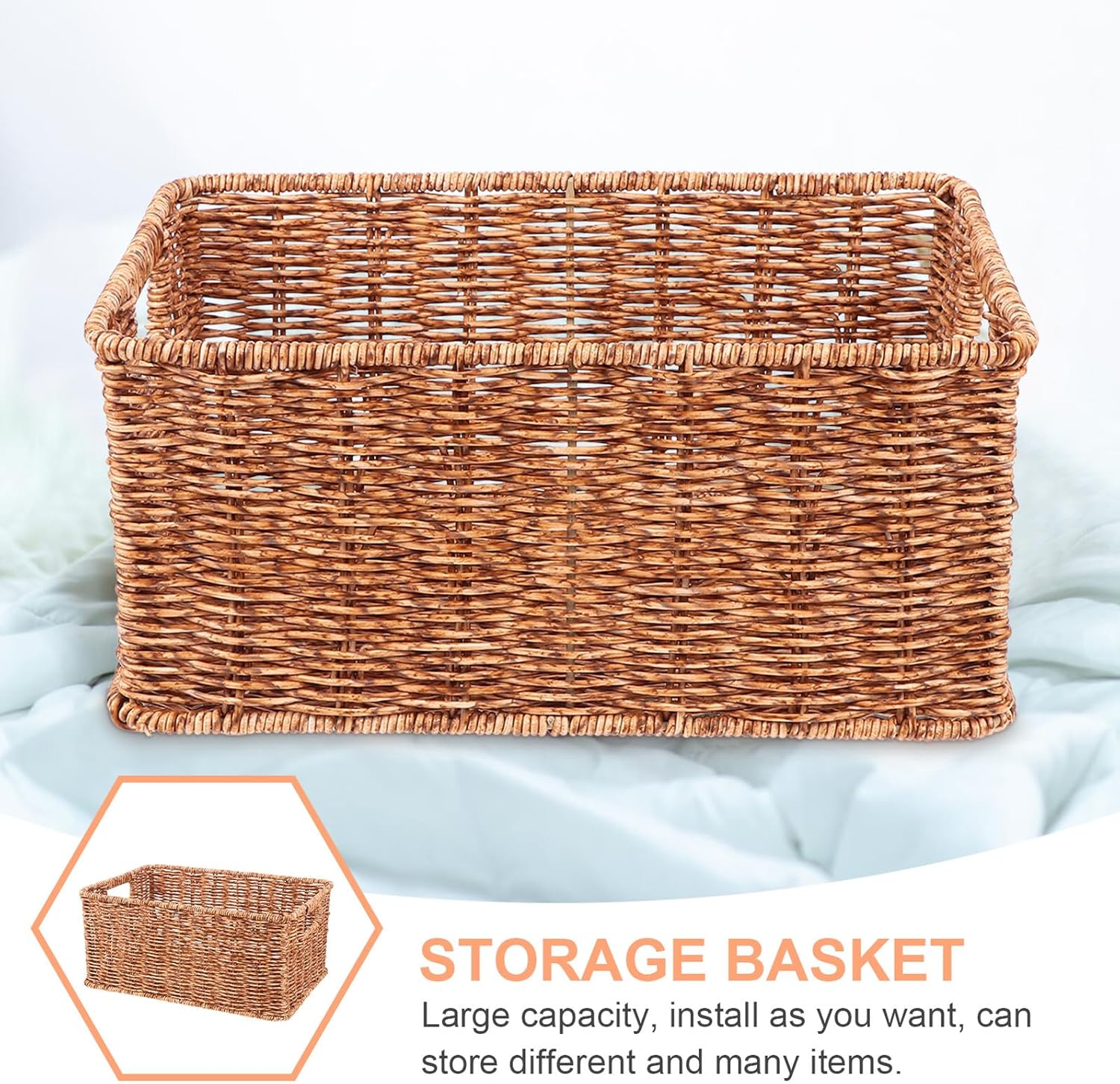 Rattan Woven Storage Basket Medium Clothes Organizer Basket Home Storage Container for Sundries and Laundry Organization
