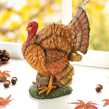 Glitzhome 10" H Thanksgiving Turkey Figurines Thanksgiving Fall Handcraft Resin Turkey Tabletop Ornaments Farmhouse Thankful Day Collectible Figurines Desktop Decorations Autumn Harvest Festival Decor