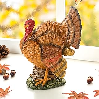 Glitzhome 10" H Thanksgiving Turkey Figurines Thanksgiving Fall Handcraft Resin Turkey Tabletop Ornaments Farmhouse Thankful Day Collectible Figurines Desktop Decorations Autumn Harvest Festival Decor