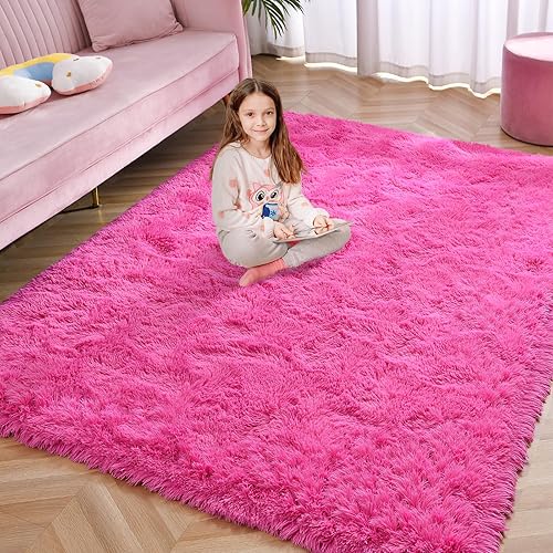 Miniatura 30 de Alfombras Softlife para dormitorio de 4x5.3 pies, alfombra de área púrpura para sala de estar, alfombras peludas súper suaves para dormitorio