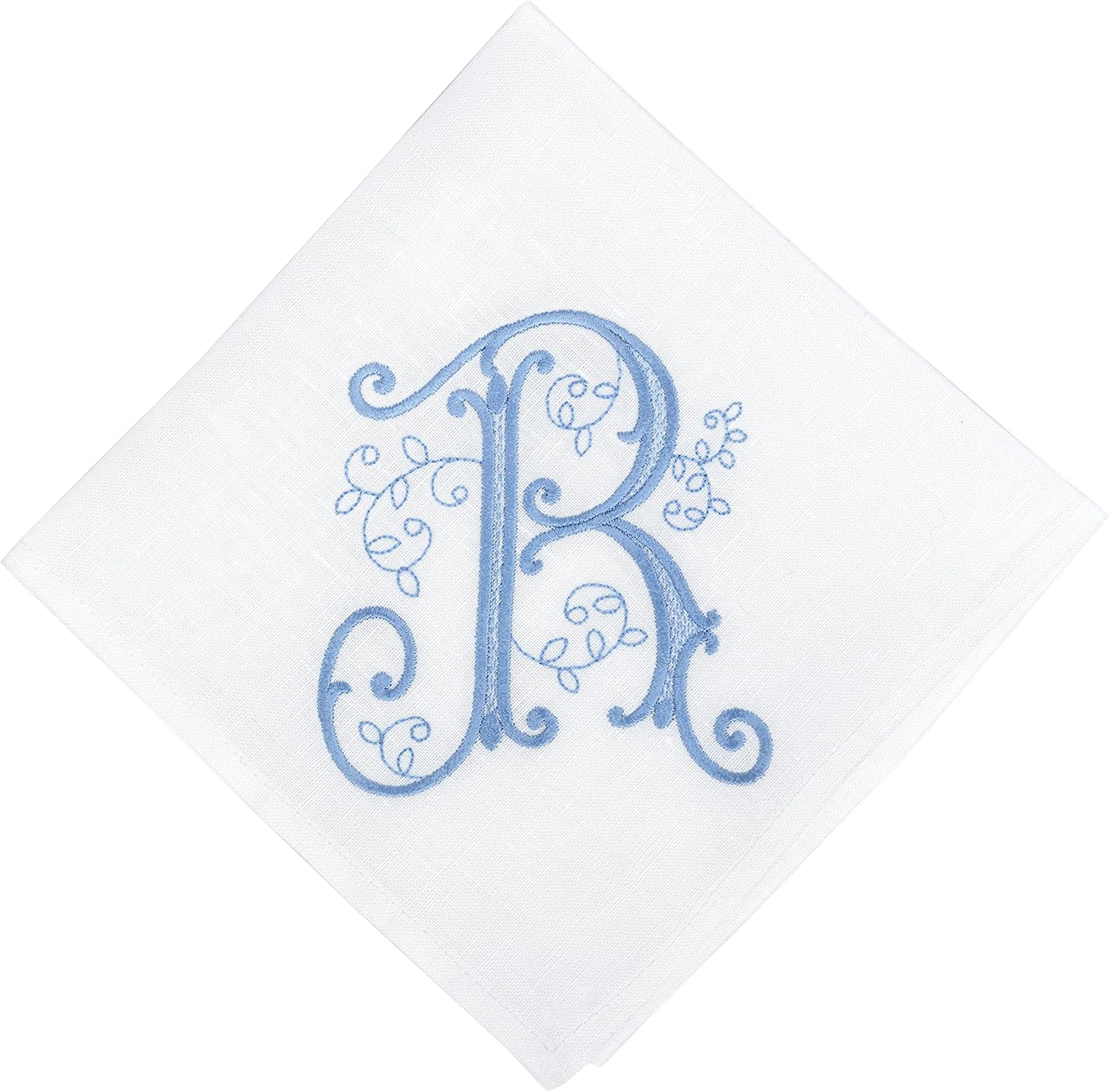 Wedding Hankerchief Monogrammed Linen Handkerchief for Bride Ladies Something Blue Embroidered Initials Hanky Bridal Shower Gift (White Handkerchief)