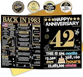Joycard 42nd Anniversary Card for Women Men, Gold Wedding Card for Wife Husband, Sweet Marriage Decorations Gifts for Couple, Perfect for Her Him on Anniversary Day, Back in 1983