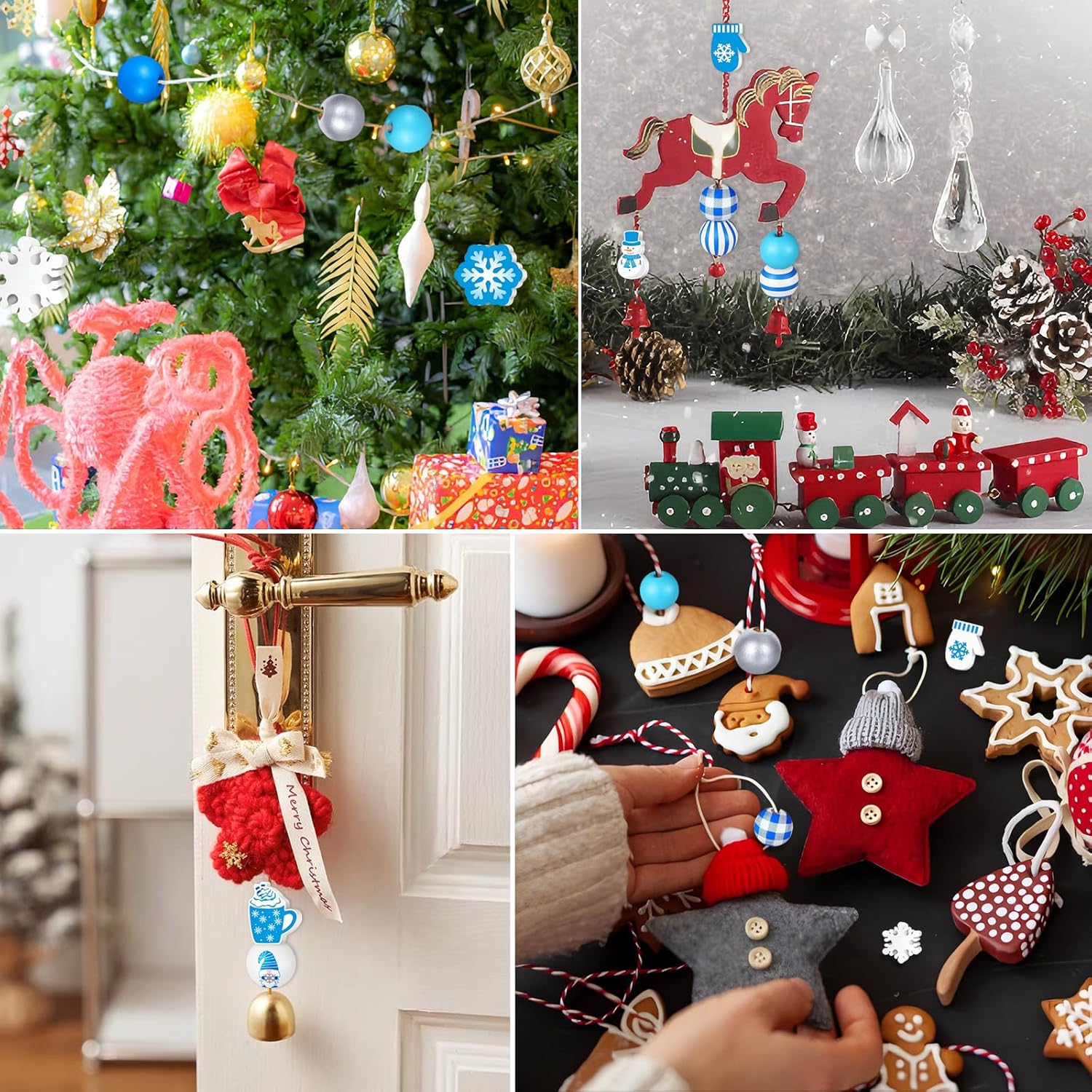 240Pcs Winter Wooden Beads for Crafts 16mm 20 mm Christmas Wood Beads Snowflake Snowman Round Blue White Bead for Jewelry Making Bracelet Necklace Keychain Garland Christmas Tree Office Home Decor - Image 5