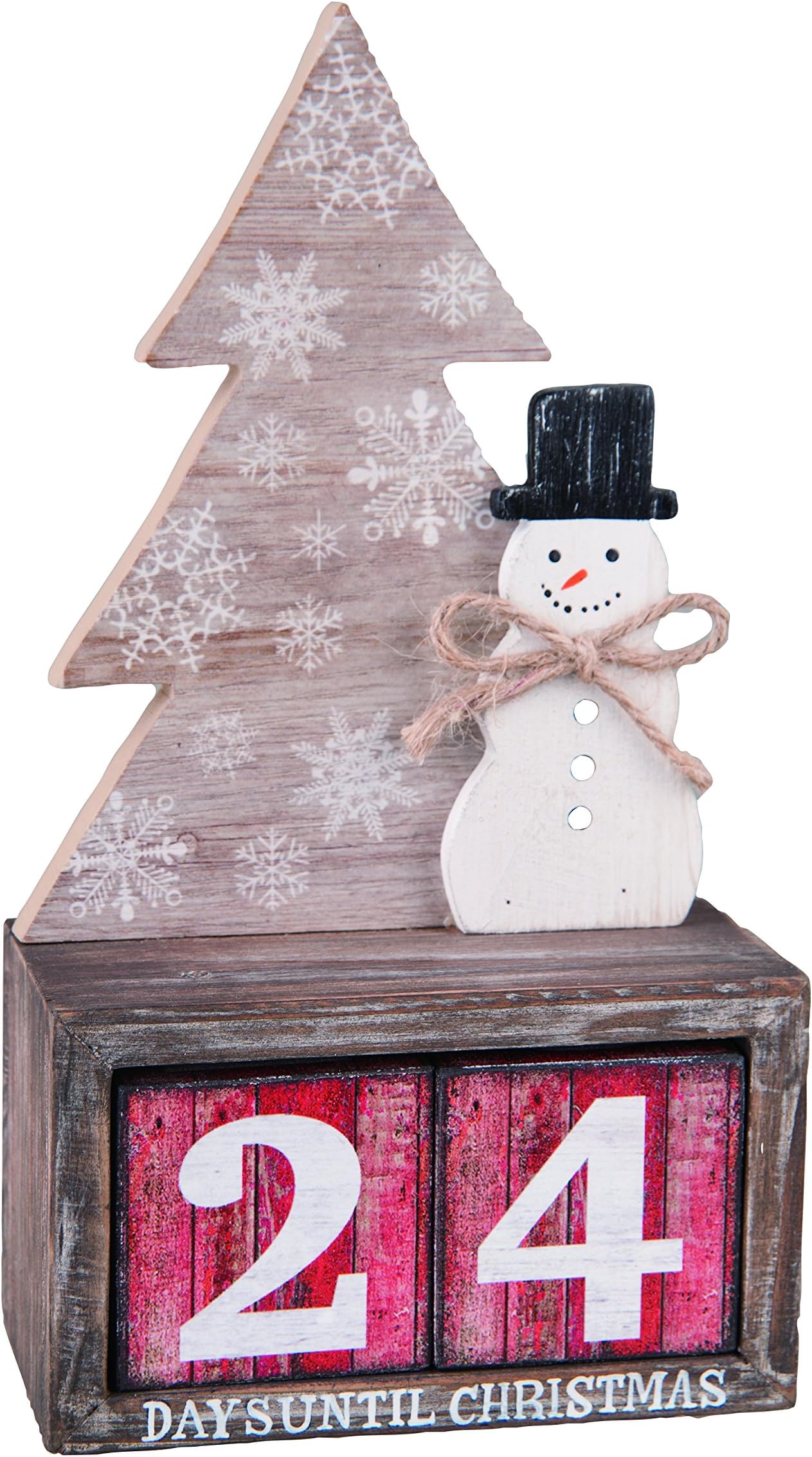 One Holiday Lane Rustic Wood Snowman and Tree Advent Countdown Calendar - Tabletop Christmas Countdown with Number Blocks Decoration