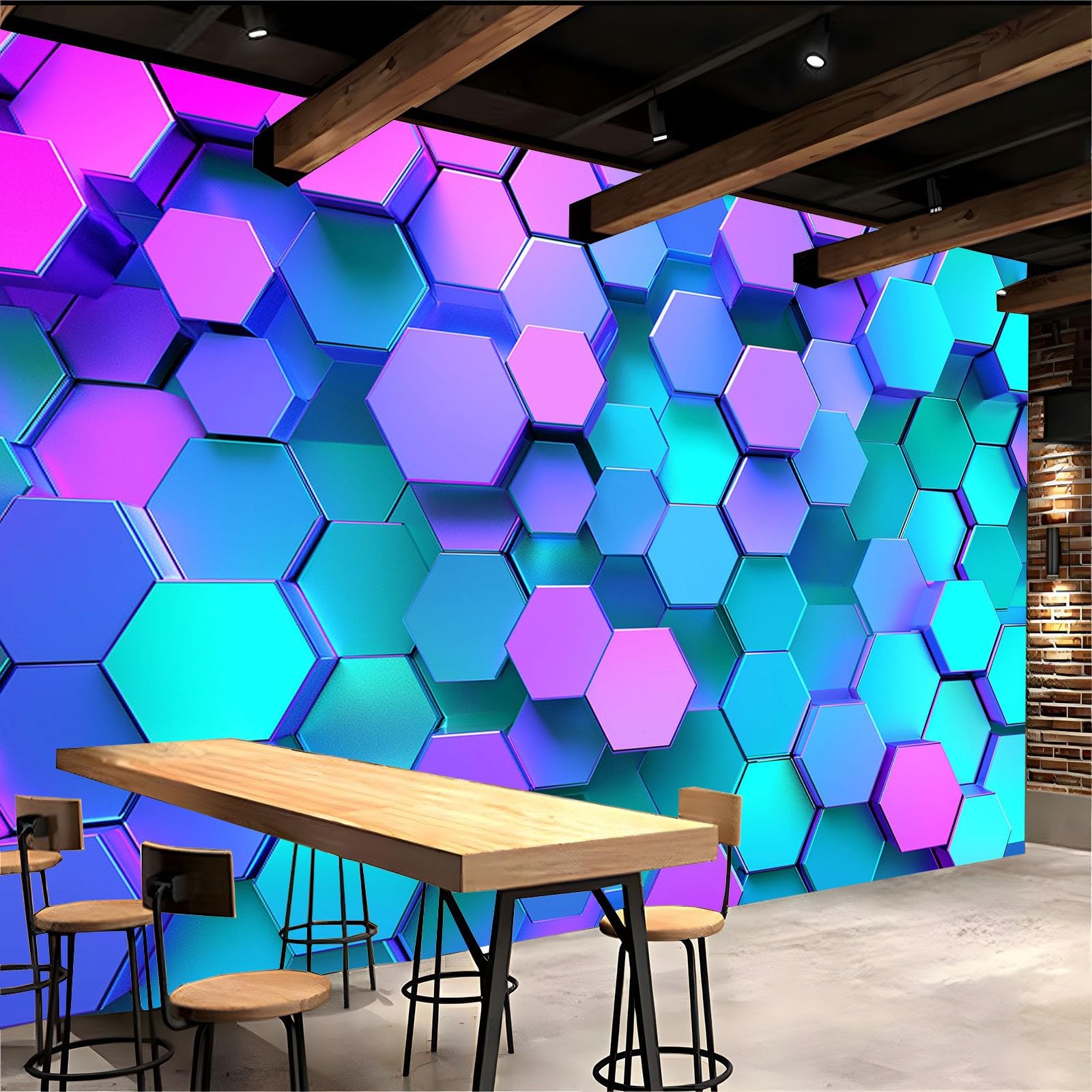 Tapeta niebieski i fioletowy gradient geometryczny plaster miodu 250 x 175 cm zdjęcie plakat mural tapeta, DIY sztuka ścienna mural wodoodporne tapety ścienne, do salonu sypialni przedszkola tło