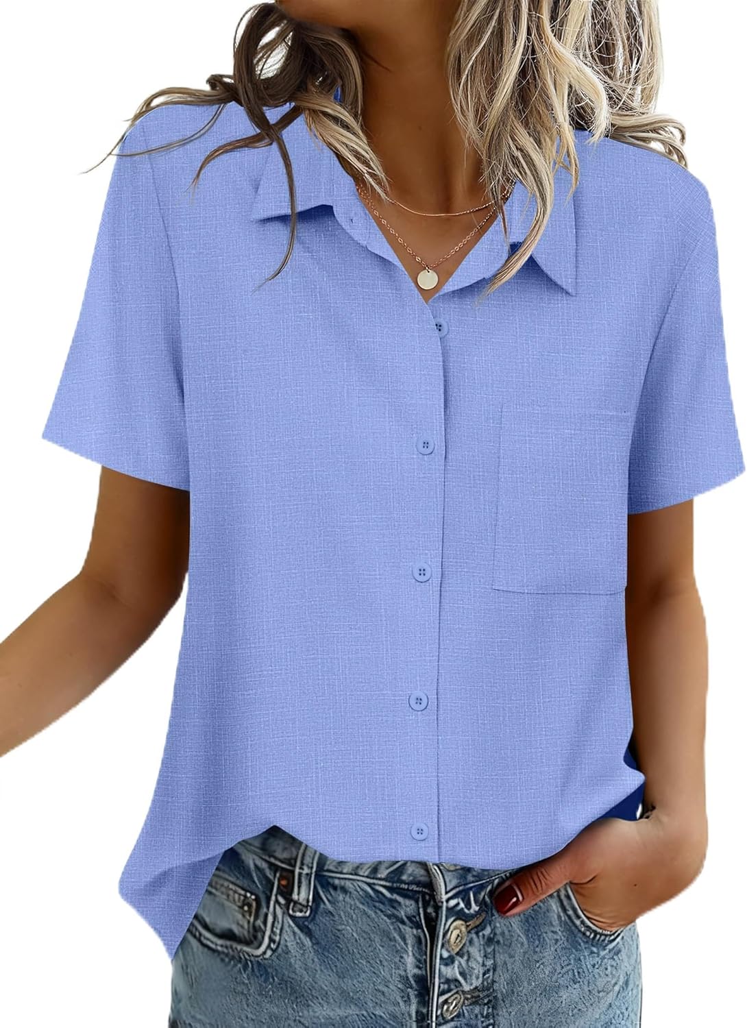 Zeagoo Women Blouses Short Sleeve Button Down Shirts Business Casual Dressy Work Tops Summer Spring Clothes