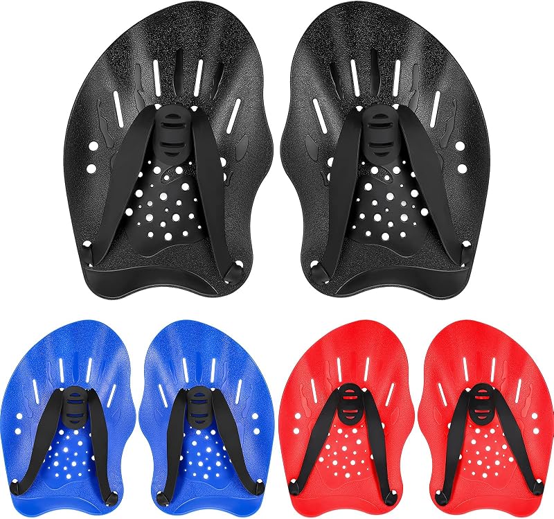 3 Pairs Swim Paddles for Lap Swimming, Hand Paddles with Adjustable Straps Hand Fins Flippers for Adult Men Women Children Pool Training Accessories