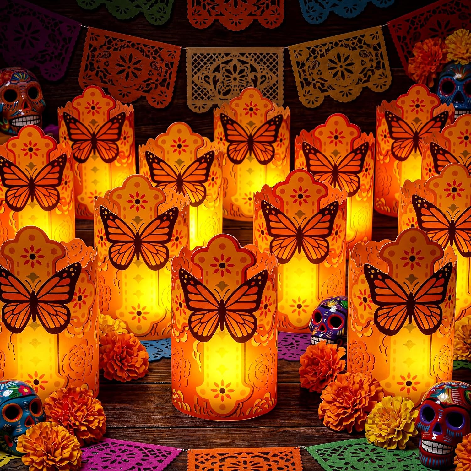 Tuanse 24 Pcs Day of The Dead Votive Candles Holders Wraps Gift, Cross