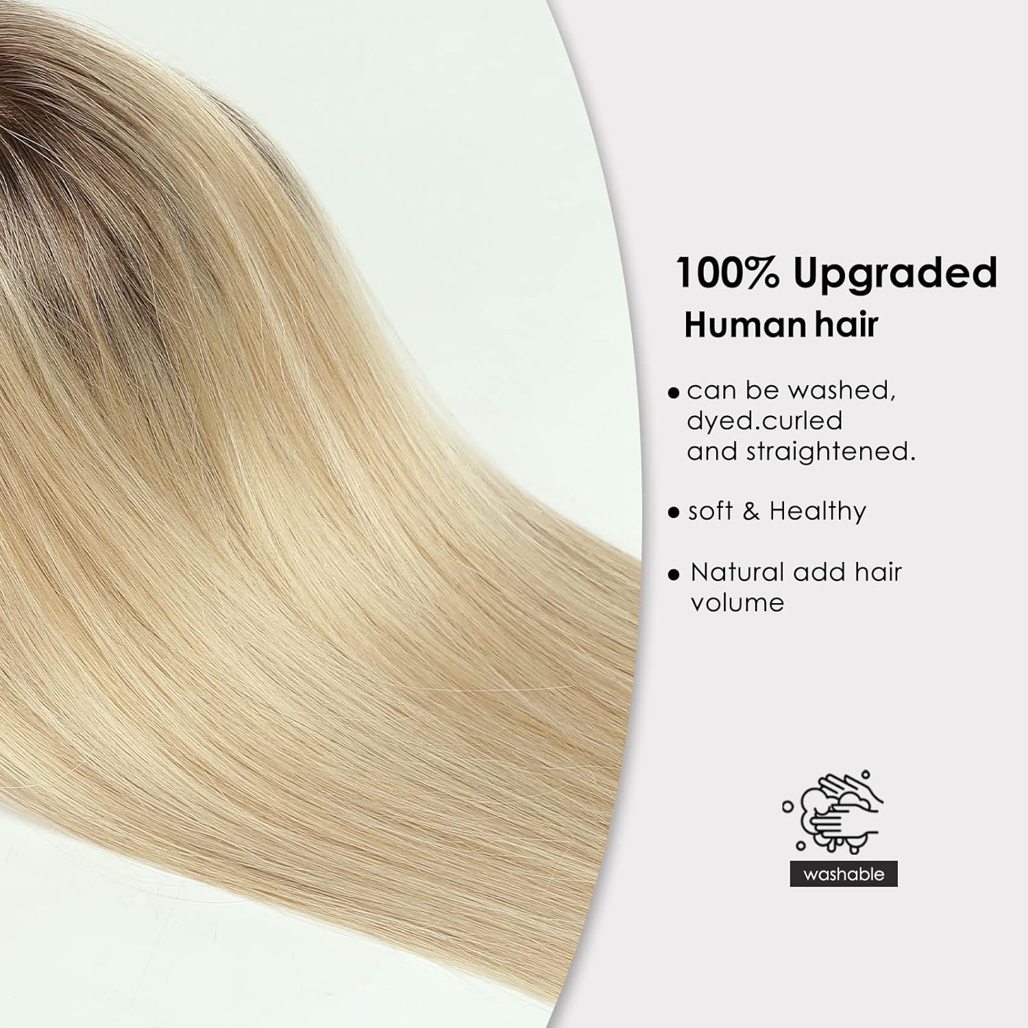 HAIRCUBE Human Hair Toppers For Women, 100% Remy Topper With Bangs, 150% Density Silk Base Clip In Topper 14 inch 40g - Ombre Light Blonde