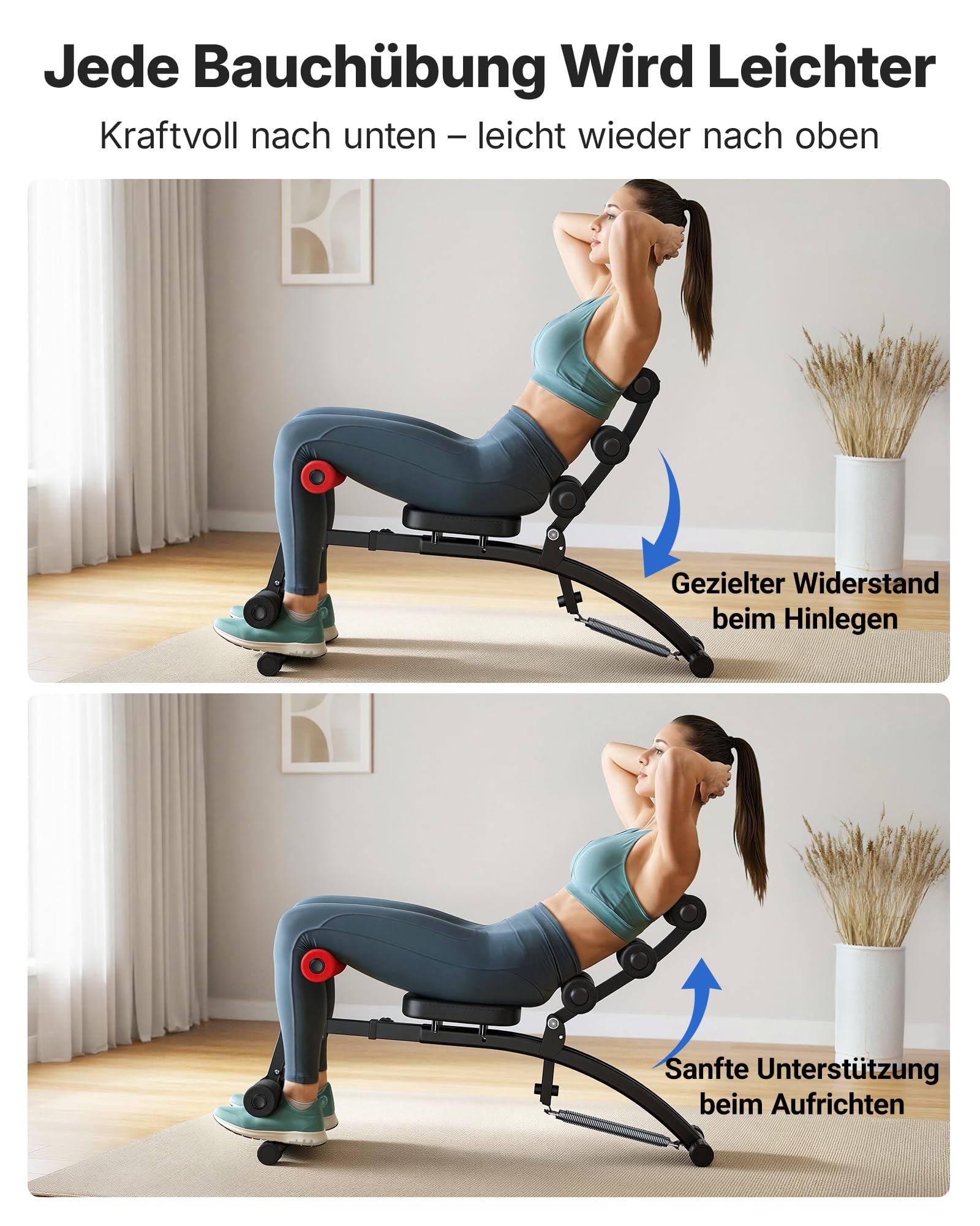 MERACH Bauchtrainingsgerät, Verstellbare Sit-Up-Bank, Bauchmuskel-Trainingsgerät für Heimfitnessstudio für Taille Bauch Hüften Beine, Max 136KG, für Sit-Ups/Luftfahrrad/Beinheben etc.