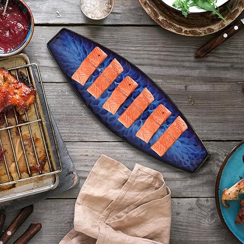 Miniatura 2 de DOITOOL Plato japonés de cerámica para sushi con forma de barco, plato de postre para sushi geta, platos para servir platos para el hogar, cocina,