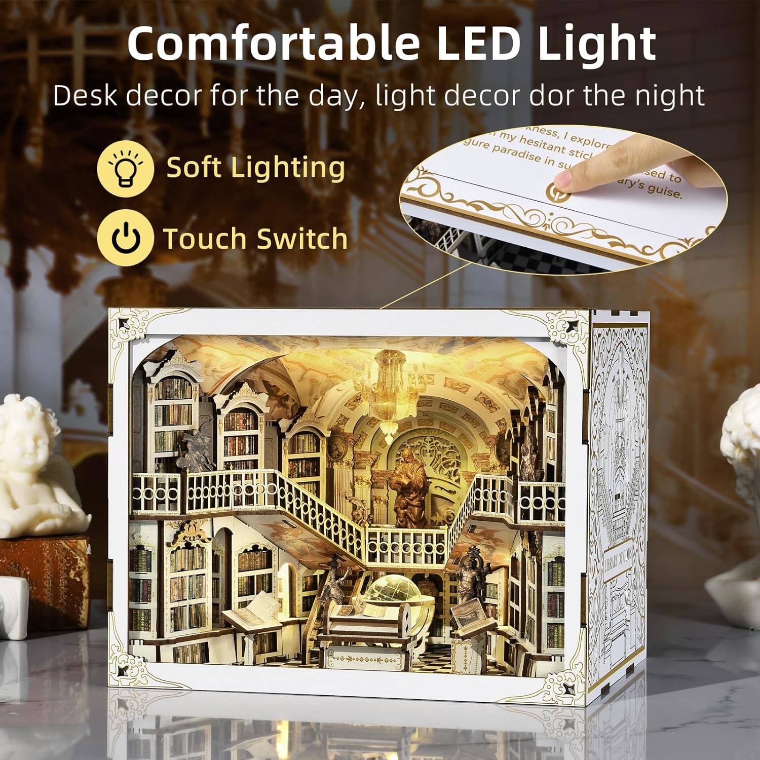 Book Nook Kit, DIY Miniature Dollhouse Booknook Kitwith LED Light Gifts for Book Lovers (Library of Gods Max)