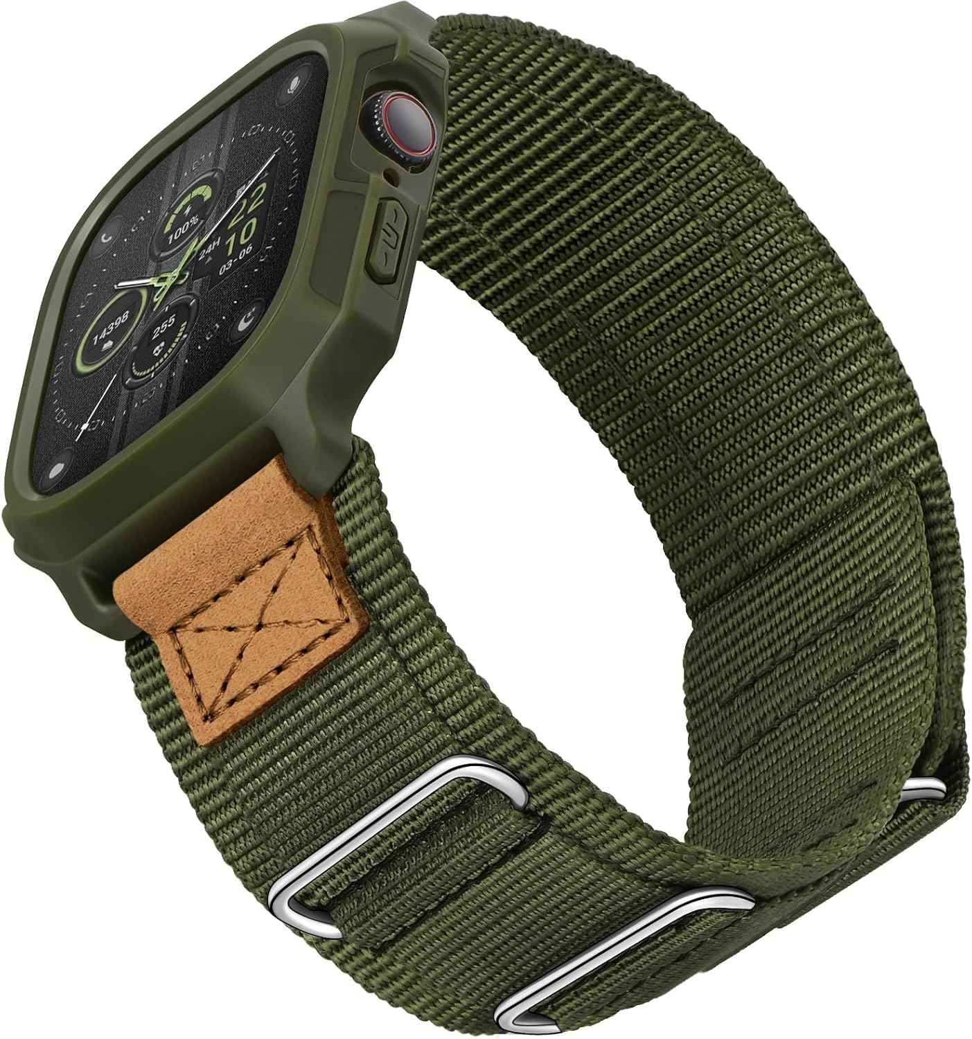 Bundle of the Rugged Nylon Velcro Apple Watch Band (Black-BlackTags/Army green)