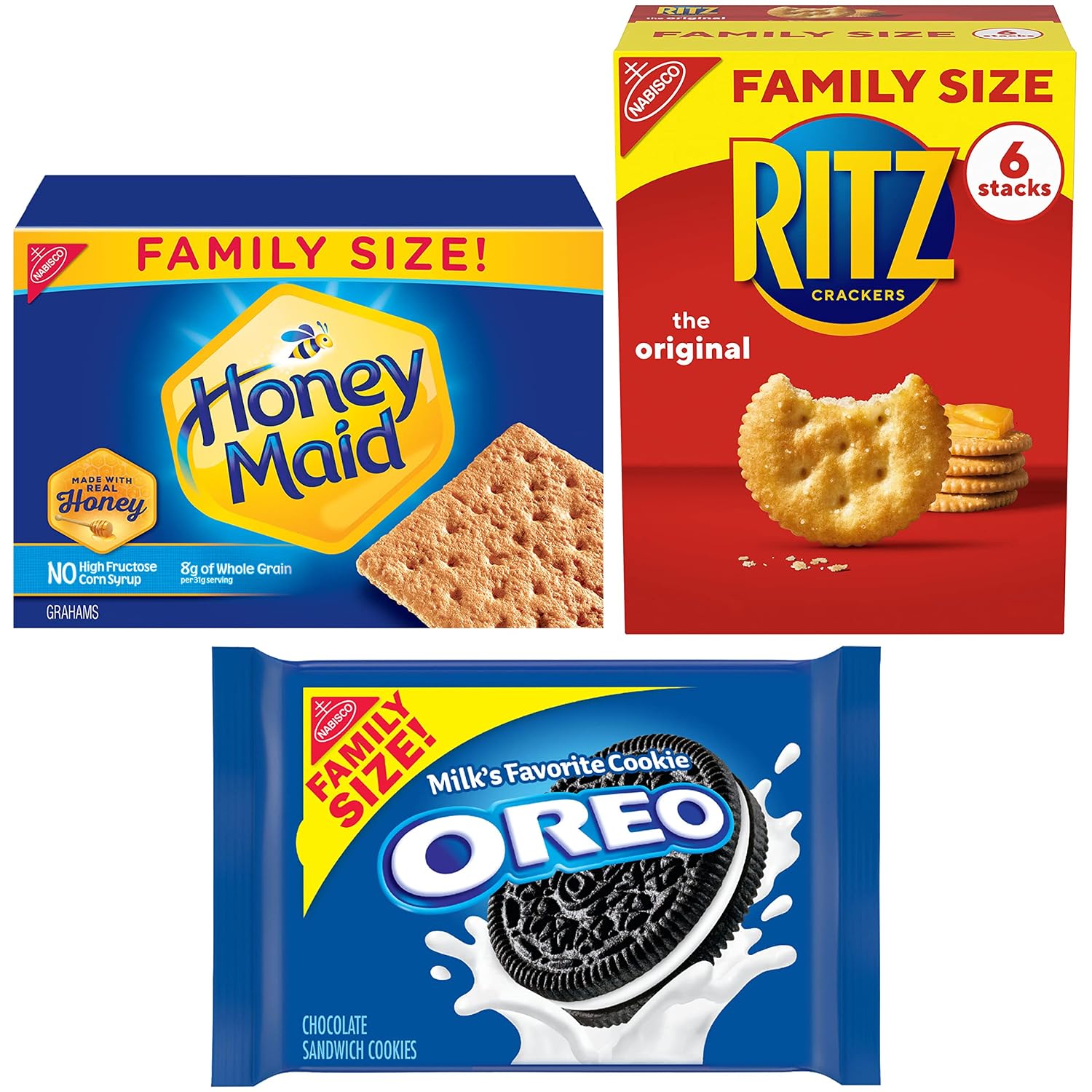 OREO Cookies, RITZ Crackers, Honey Maid Graham Crackers Variety Pack, Family Size, School Lunch Box Snacks, 3 Packs