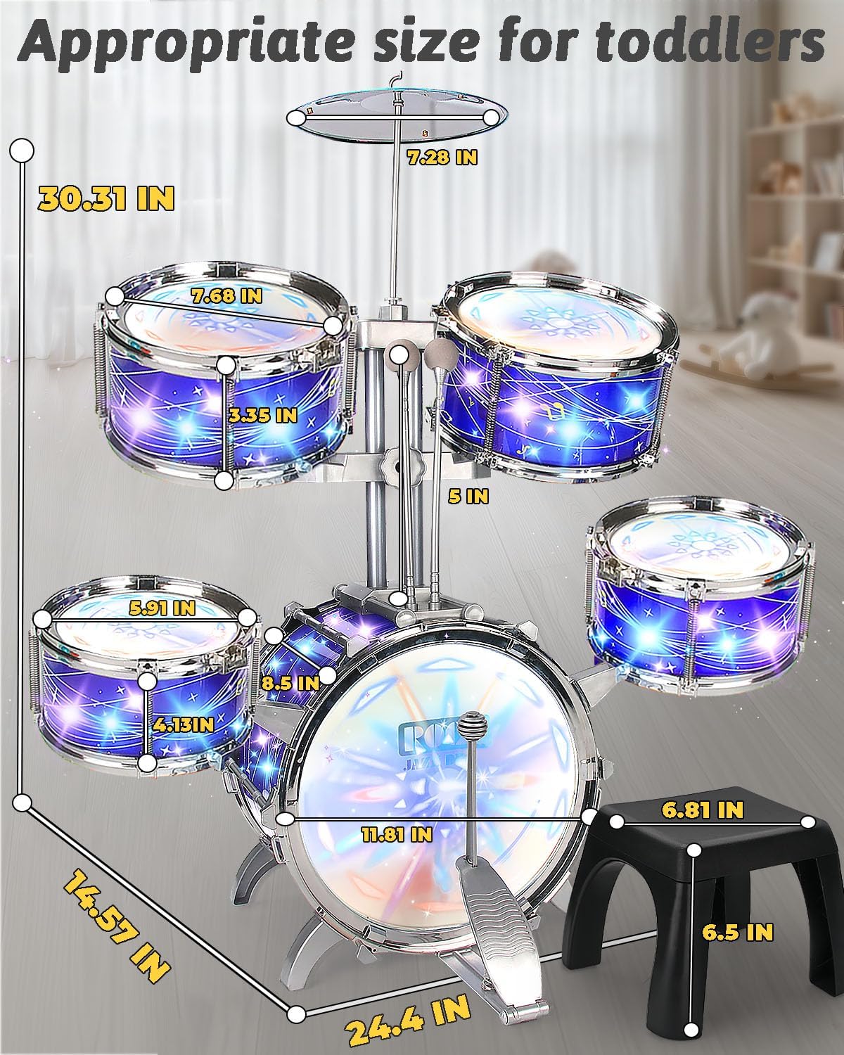Kids Drum Sets for 2-5, Drum Set for Toddlers 1-3, Mini Baby Junior Youth Percussion Beginner Small Jazz Band Rock Drum kit Musical Instrument Toys Boys Girls Ages 3-5 5-7 6-10
