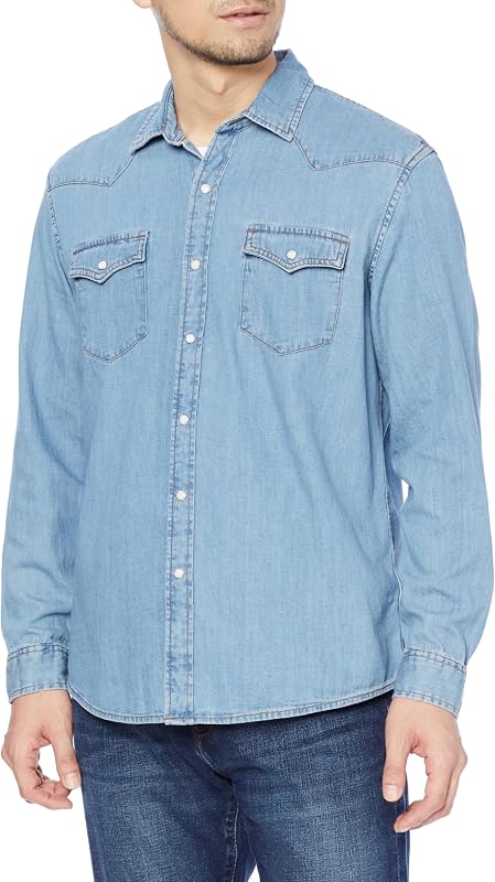 Amazon Essentials Men's Slim-Fit Long-Sleeve Denim Western Style Cotton Shirt with Snap Buttons, Lightweight