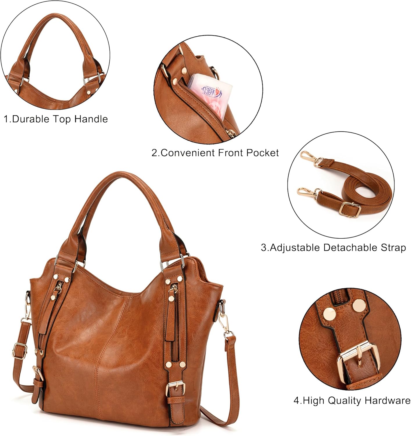 Crossbody Bags for Women Large Hobo Purse PU Leather Shoulder Handbag Ladies Tote Wallet Set 2PCS - Image 5