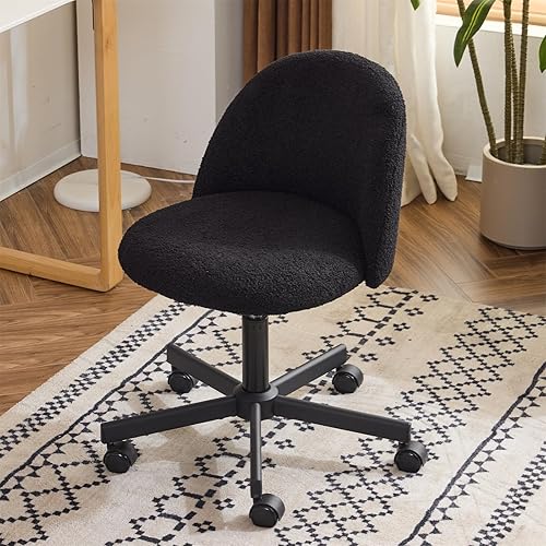 Miniatura 8 de VINGLI Linda silla de caramelo sin brazos, cómoda silla de escritorio de oficina pequeña con ruedas y soporte lumbar, ajustable, giratoria, tarea Ch