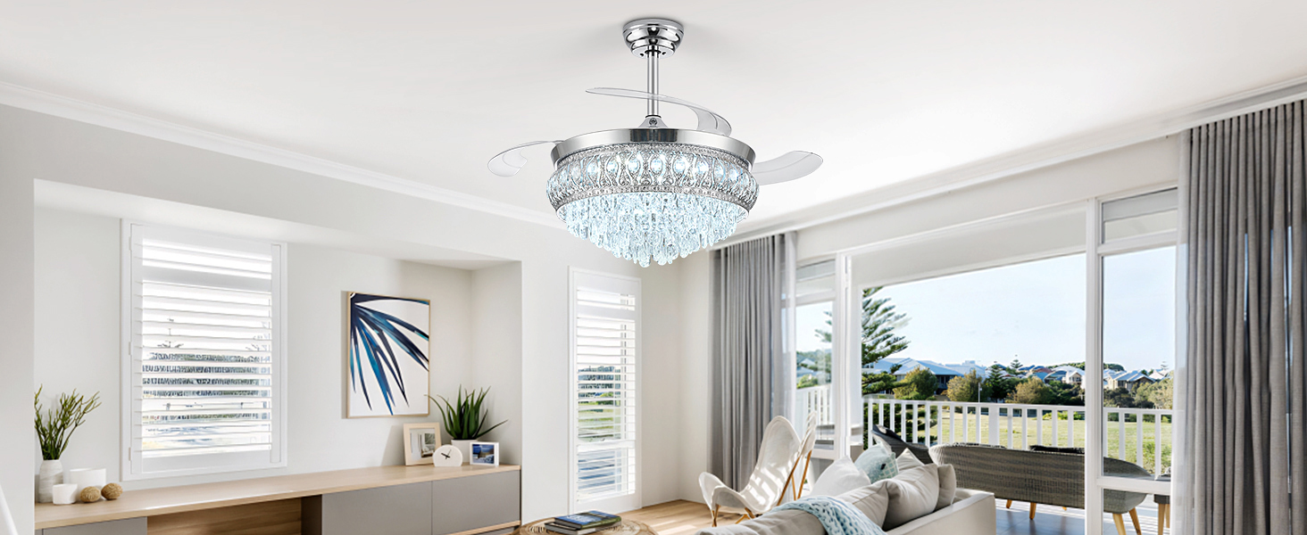 Image of 48 inch Chrome Fandelier Ceiling Fan with Light, Chandelier Fan