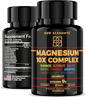 Magnesium 10X Complex – 900mg Elemental Magnesium | Glycinate, Gluconate, Malate, Orotate, Carbonate, Asparate, Taurate, Citrate, Bisglycinate, Ascorbate + Vitamin B6 for Superior Absorption