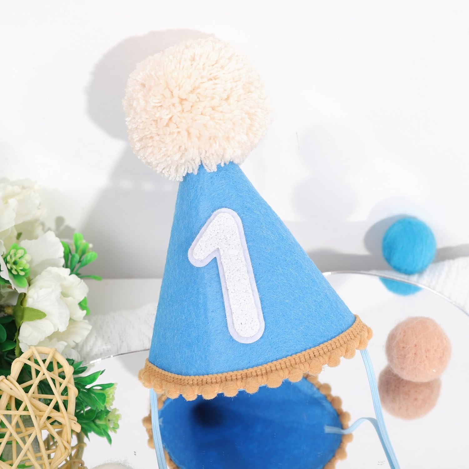 Baby 1st Birthday Cone Hat - First Birthday Cake Smash Party Hat, Photo Props