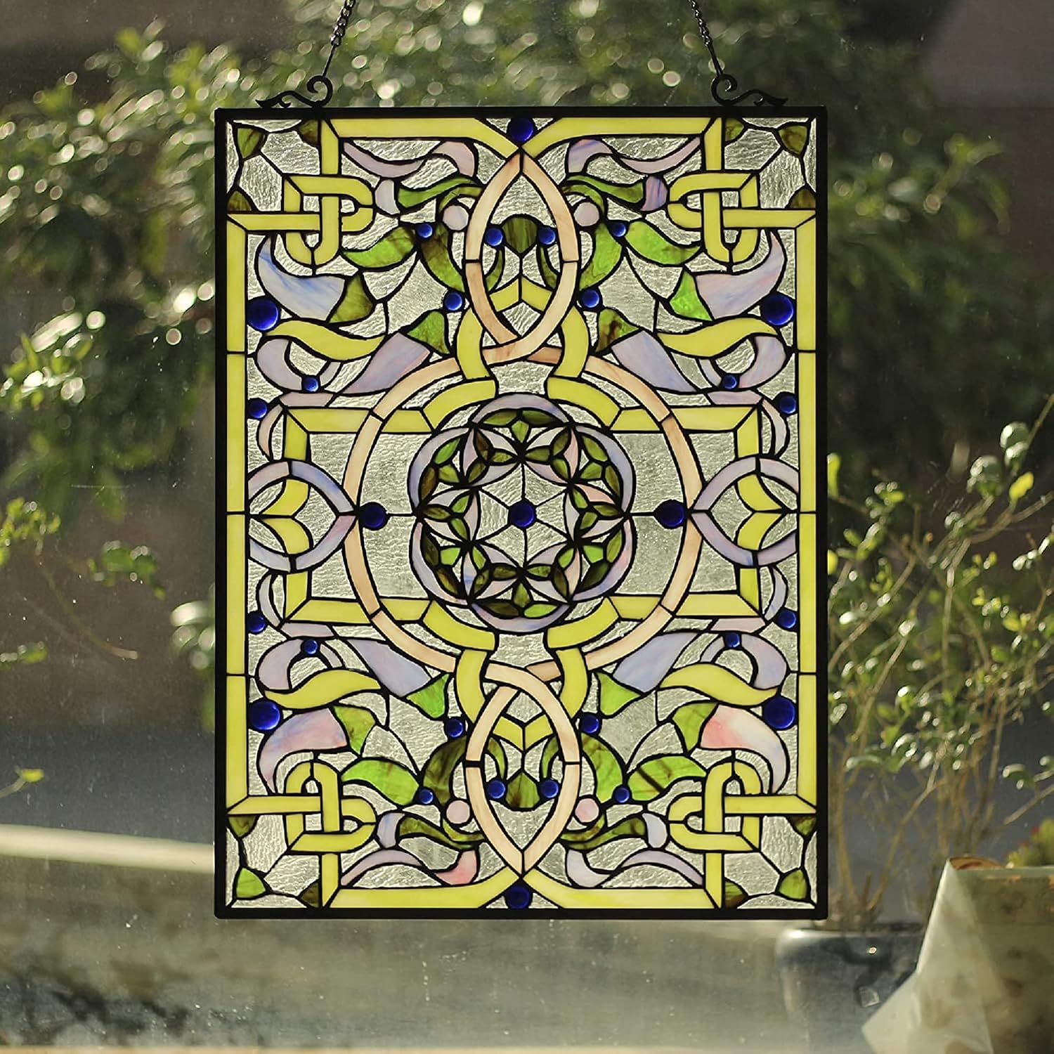 Chloe Lighting Sabrina Tiffany-Style Victorian 24" Height Stained Glass Window Panel, Multi-Colored