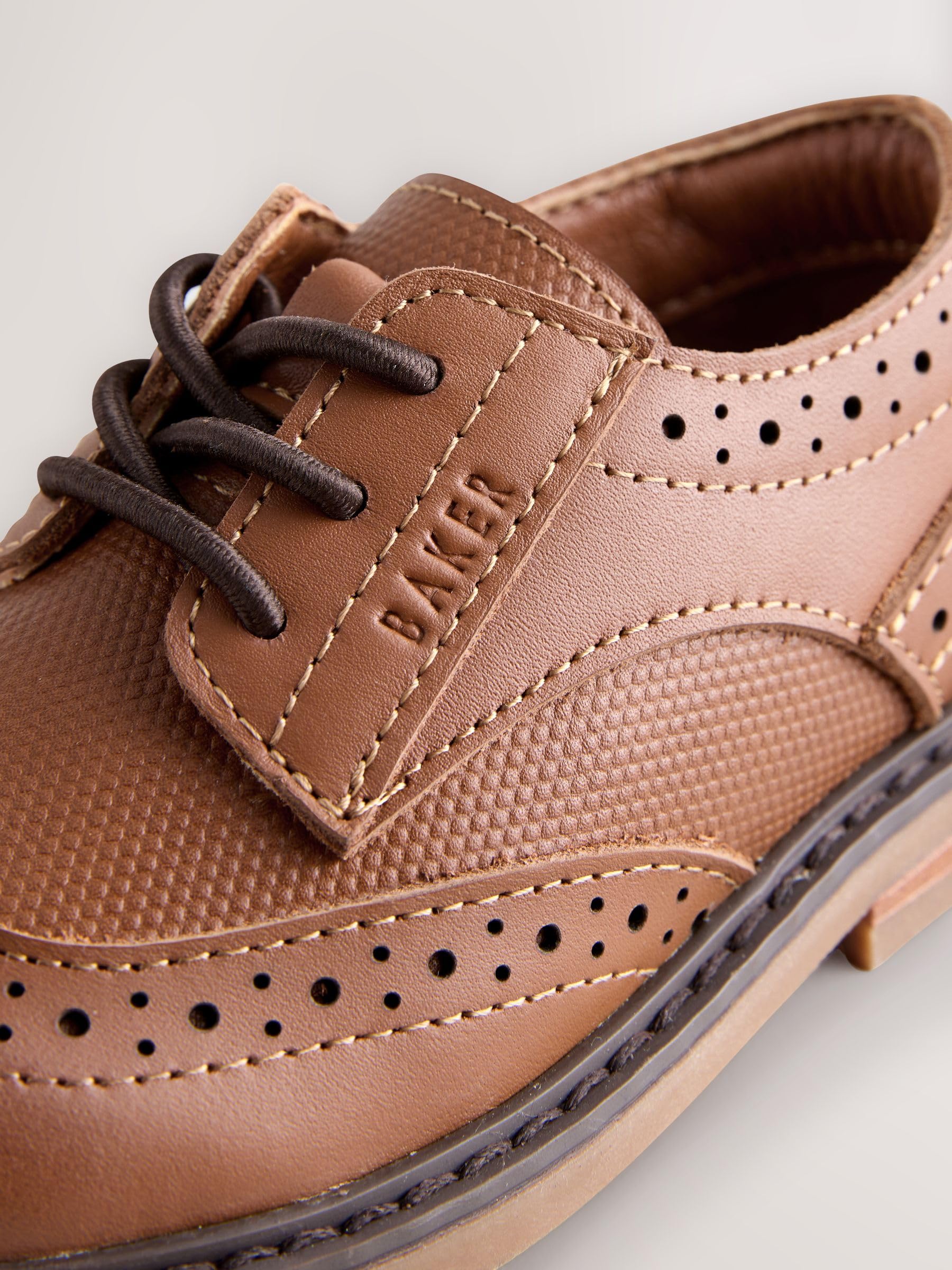 Ragazzo Scarpe Brogue Eleganti in Pelle Marrone Chiaro
