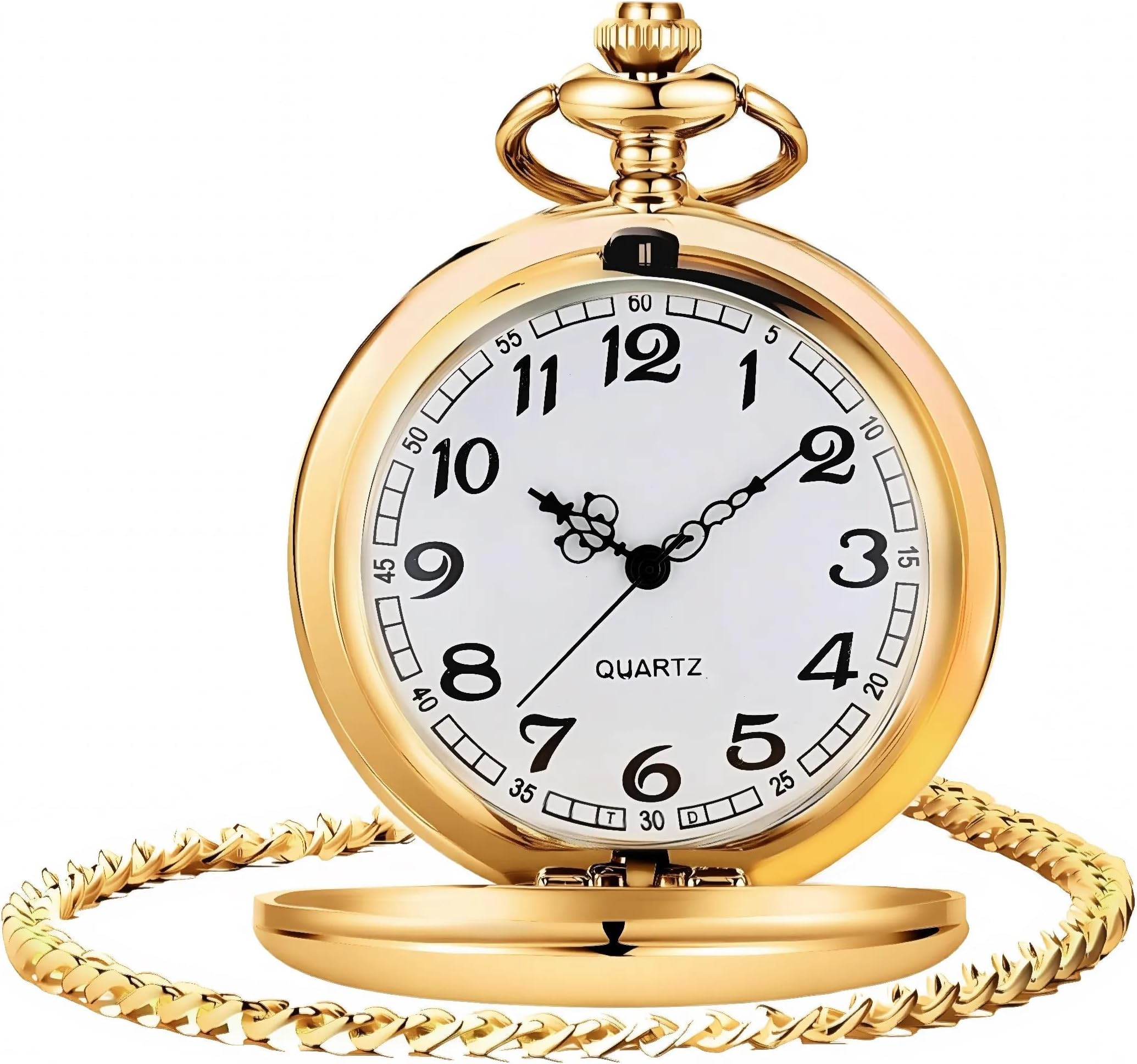 Smooth Vintage Pocket Watch with Chain, Arabic Numerals Scale Mens Watch Christmas Graduation Birthday Gifts Fathers Day