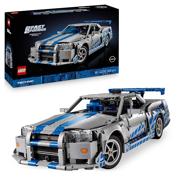 LEGO Technic Coche Nissan Skyline GT-R (R34) de 2 Fast 2 Furious - Kit de Maqueta de Coche para Adultos - Función de Derrape, Dirección, Suspensión y Motor de 6 Cilindros - Regalo para Hombres 42210