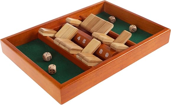 Shut The Box Game - Classic 9 Number Games Set for Up to 2 Players - Old Fashioned Wooden Board with Dice for Adults and Children by Hey Play Green