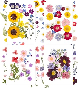 86 Pcs Dried Pressed Flowers Natural Pressed Wildflower for Crafts Scrapbooking Resin, Small Dried Flowers and Green Leaf Fits for Holiday Decor Vacuum Package