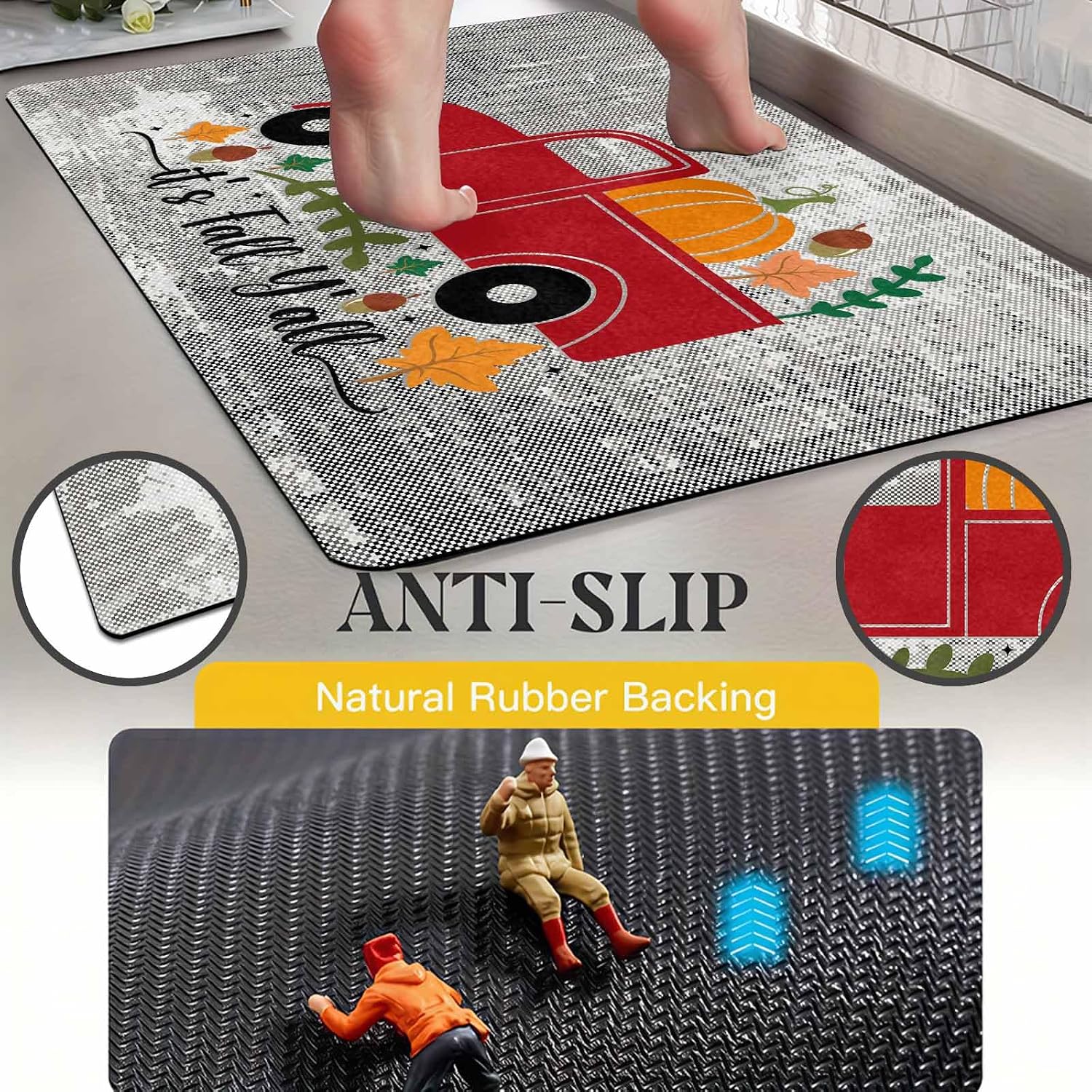 Fall Door Mat Outdoor for Front Door, Fall Decorations for Home Welcome Doormat Non-Slip Washable Autumn Pumpkins with Truck Doormat Entrance Rug for Indoor Outdoor