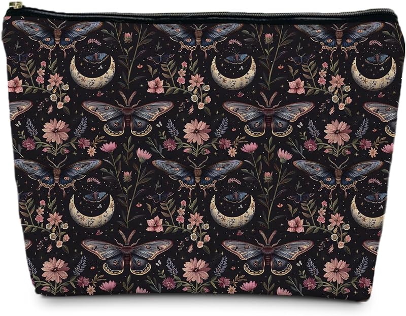Necessaire de Maquiagem MKGRXZCW com Estampa de Mariposa, Lua e Flores, Modelo Gótico, 1 unidade