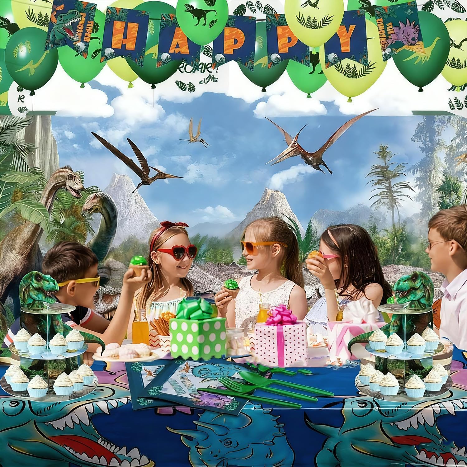Dinosaur Cupcake Stand 3-Tier Cardboard Cake Stand Cupcake Holder Birthday Party Decorations Jungle Theme Kids Birthday Party Supplies