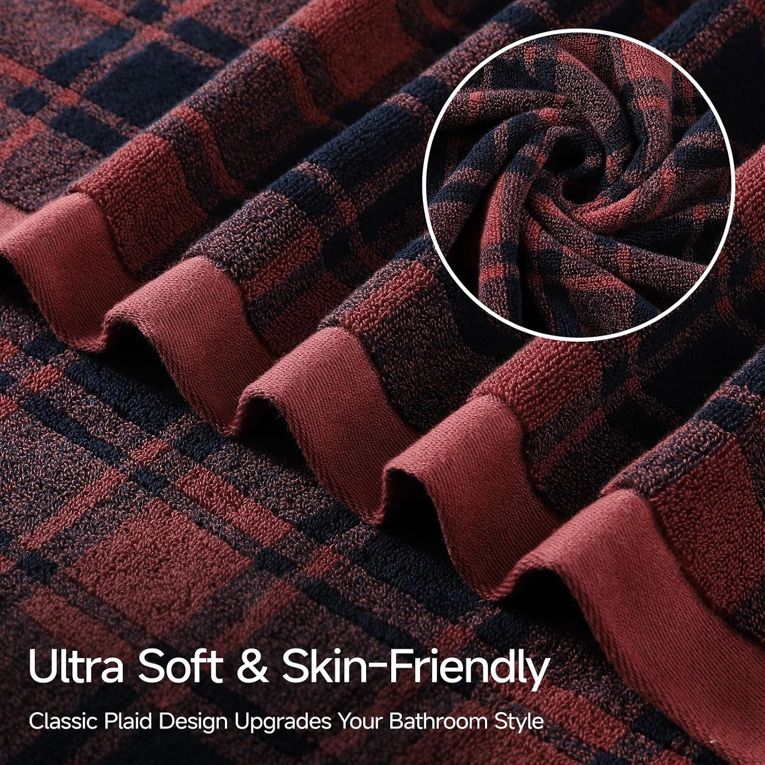 REDKISS 100% Cotton Hand Towels for Bathroom, Red Checkered Towel, 2 Pack