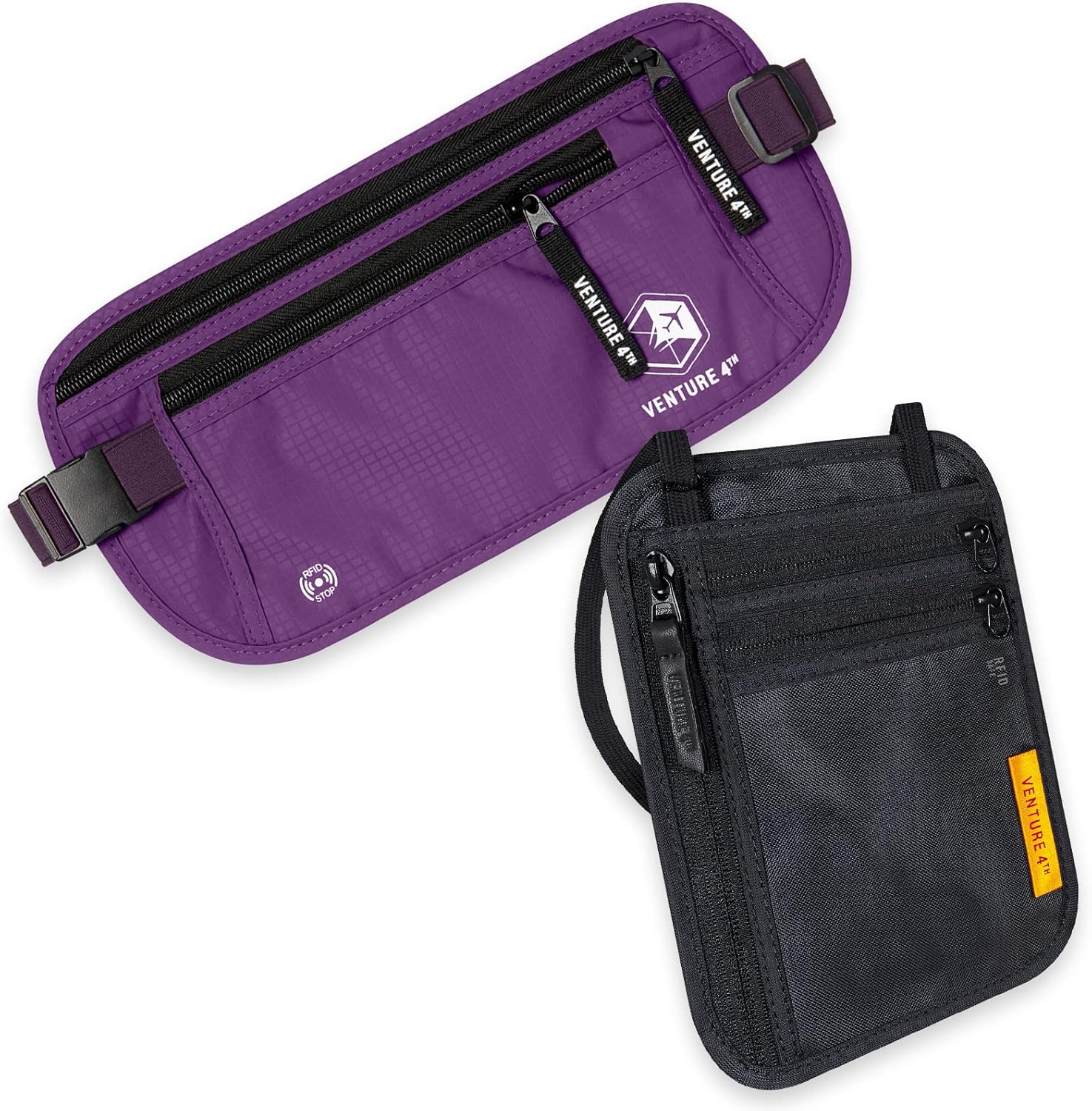 Travel Money Belt and Neck Wallet Bundle - RFID Blocking Technology to Keep your Cash, Credit Cards, Passports and Phone Safe