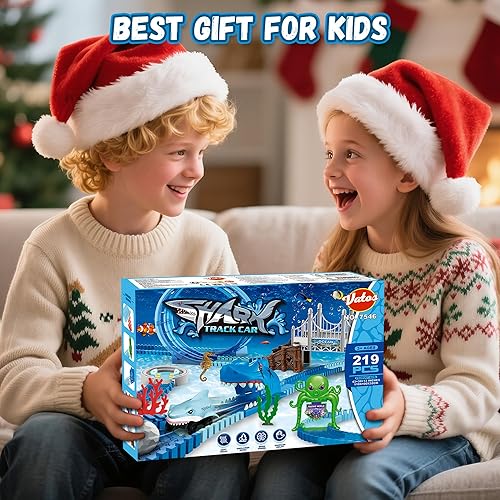Miniatura 21 de VATOS Track Toys 183 piezas de coches de carreras de tiburones para niños y niñas de 3, 4, 5, 6, 7, 9 años, autos flexibles flexibles y flexibles