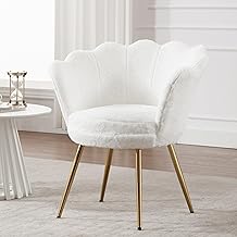 chairus Upholstered Armchair Bedroom Armchair Faux Fur Armchair with Gold Plated Metal Legs Living Room Chair Padded Chairs for Bedroom/Living Room, White