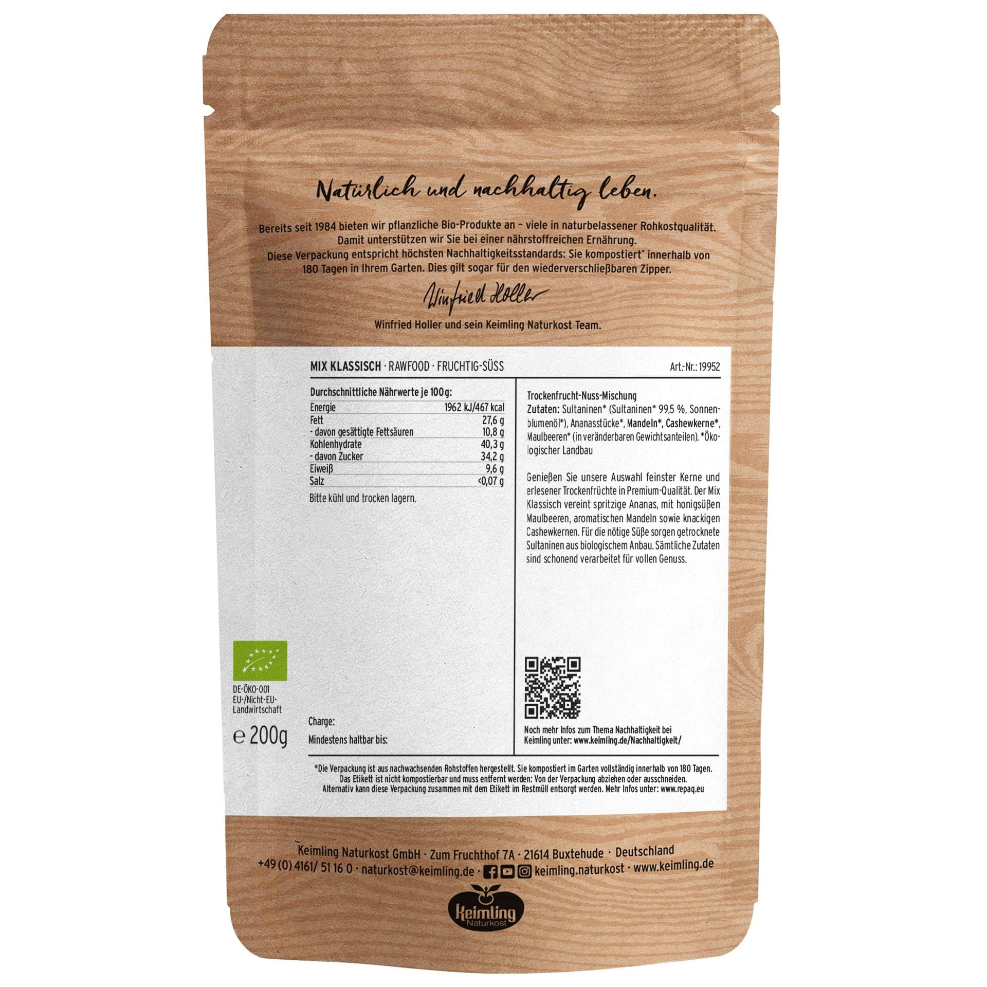 Bio Keimling Mix „Klassisch“, gekeimte Nüsse, Saaten & Körner, roh, vegan, naturbelassen, ohne Zuckerzusatz, ideal für Müsli, Bowls & als Snack (200 g)
