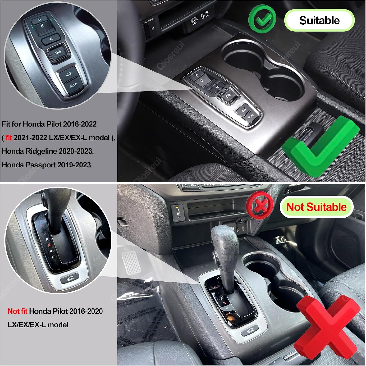 Gear Shift Panel Cover for Honda Pilot 2016-2022 Ridgeline 2020-2023 Passport 2019-2023, Center Console Cup Holder Frame Anti-Scratch Protector Interior Accessories, ABS (Chrome)